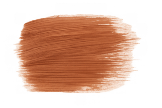Brown paint brush stroke revealing textured bristle marks against transparent backdrop