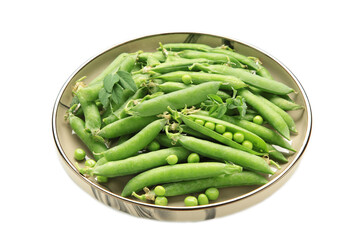 Fresh green peas in bowl isolated on white background, healthy green vegetable or legume