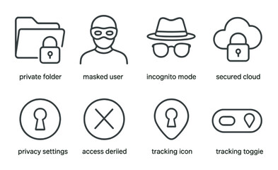 Digital privacy icons set &ndash; outline style for security and protection themes