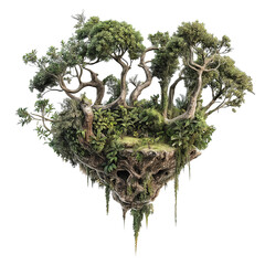 Floating Jungle with Humanoid Tree Limbs on white background,png