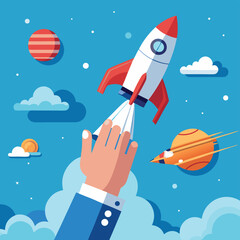 Naklejka premium Launching Your Business A Rocket to Success - Vector Illustration
