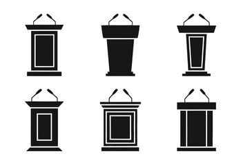 Six different styles of podiums with microphones