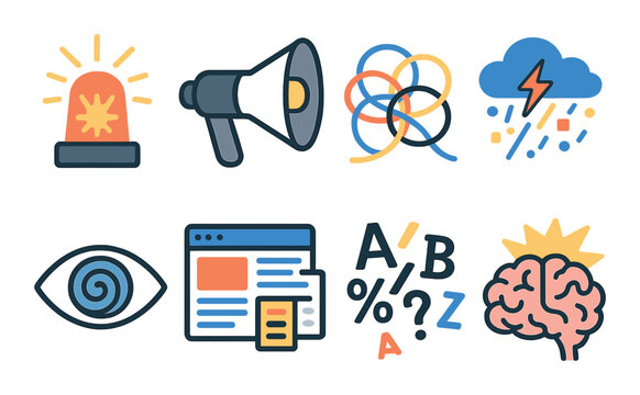 Sensory overload icons set – outline, perception and sensation symbols
