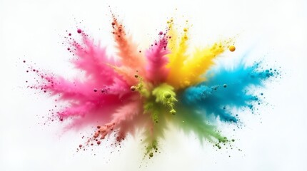 Colorful Smoke Powder Explosion on White Background