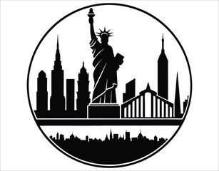 Fototapeta premium One World Trade and Liberty Statue Vector Silhouette