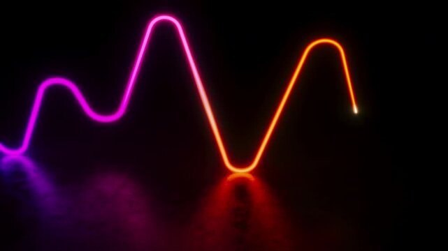 Abstract glowing neon line. Futuristic animation of a colorful waveform on a reflective dark background. Perfect for technology, music, or VJ visuals. Ultra HD 4K 3840x2160 3D animation.