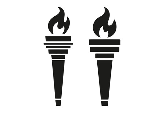 Two simple black torch icons with flames