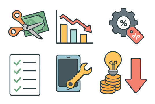 Cost saving icons set – flat, budgeting and finance management symbols