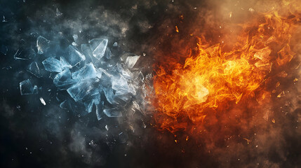 Obraz premium Dynamic clash of ice and fire with exploding elements and intense contrast