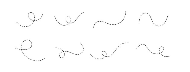 “Abstract Hand-Drawn Dotted Line Collection – Curved and Wavy Dashed Stroke Vector Set for Sketch Style Decorations, Note Highlights, and Modern Design Elements”