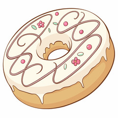 Creamy Beige Icing Sugar Cookie Decorated with Pink Flowers and Brown Swirls dessert