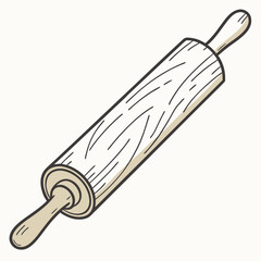 Beige and Brown Wooden Rolling Pin Vector Illustration Kitchen Baking Tool Cooking Utensil Line