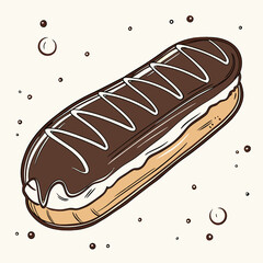 Delicious Brown Chocolate Glazed Eclair Pastry with Creamy Filling Isolated on White Background