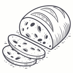 Gray Scale Hand Drawn Ciabatta Bread Loaf Sliced Showing Interior Texture and Seeds