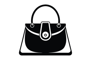 Black and White Graphic Illustration of a Classic Handbag with Round Handle