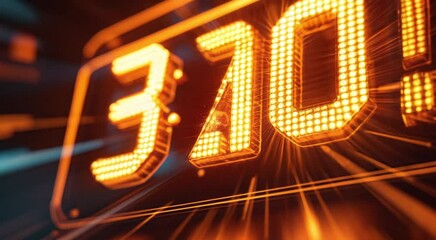 Glowing 320 digital countdown display on abstract background with light streaks