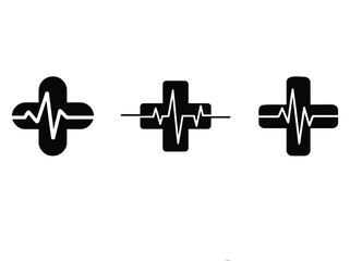 Medical Crosses with Heartbeat Health and Emergency Symbols
