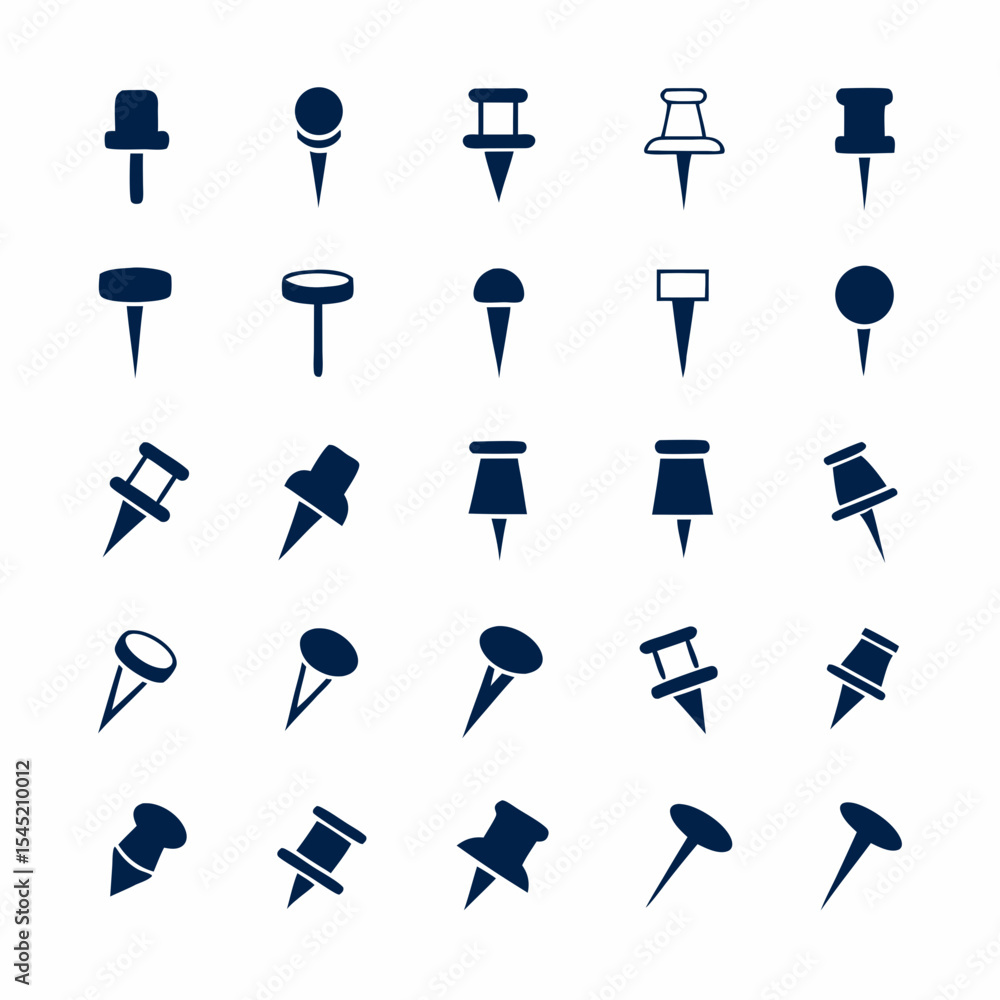 Poster push pin and map marker icon bundle vector for ui, planner, and office tools.