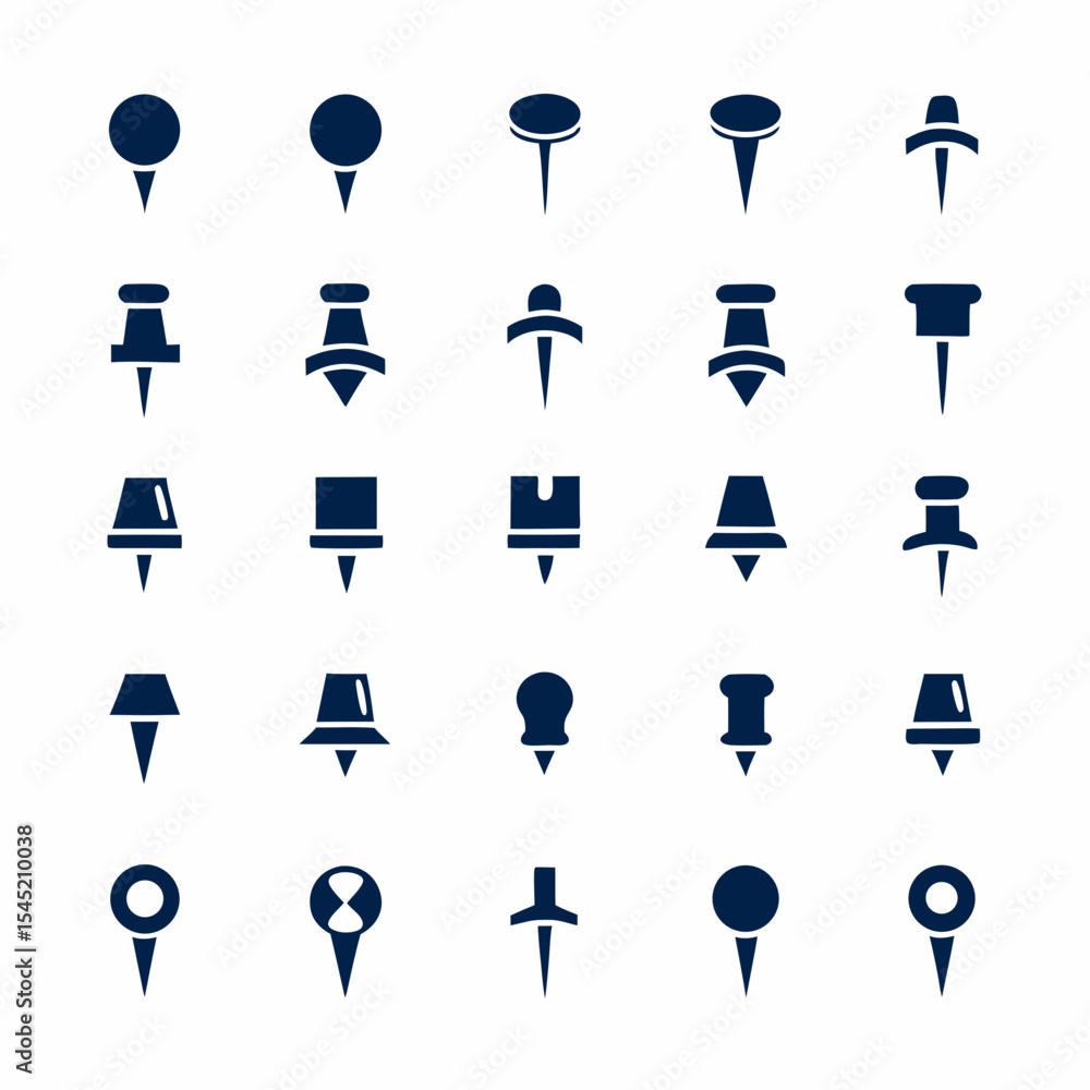 Poster push pin and map marker icon bundle vector for ui, planner, and office tools.