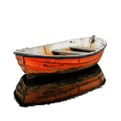 Orange Boat on Dark Lake on white background,png