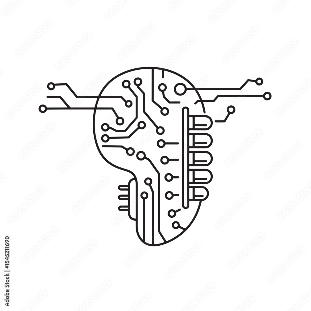 Poster digital brain circuitry concept representing artificial intelligence and innovation design