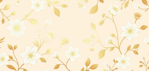Elegant gold & white floral pattern on beige Subtle, luxurious, botanical design, illustration, design