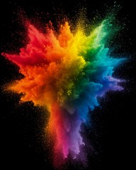An explosion of colored powder highlighted on a black background. Colored background