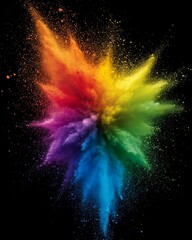 An explosion of colored powder highlighted on a black background. Colored background