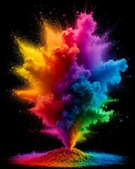 An explosion of colored powder highlighted on a black background. Colored background