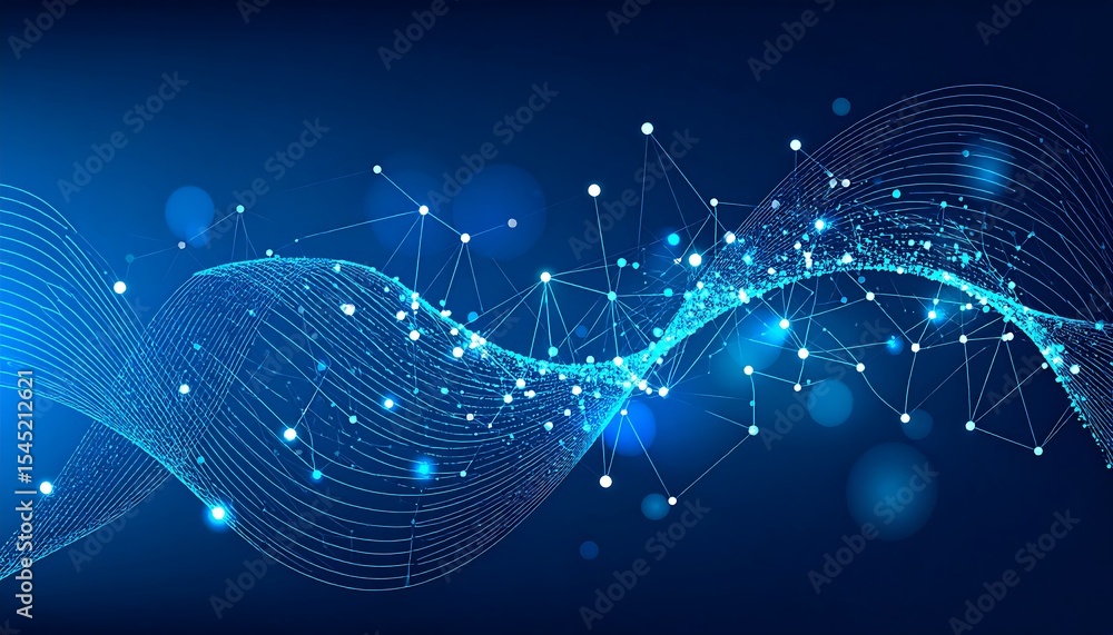 Poster abstract blue wave network data background.