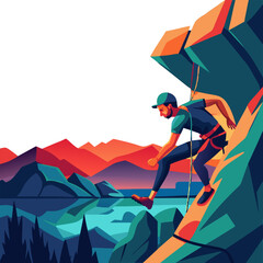 Rock climber scaling cliff sunset vibrant landscape adventure outdoors colorful background sports action scene