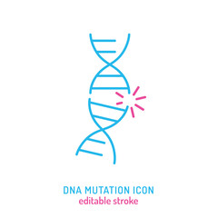 DNA mutation icon. Editable vector illustration of damaged DNA strand.