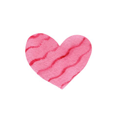 Fototapeta premium Watercolor textured pink hand drawn heart with wavy stripes wet effect