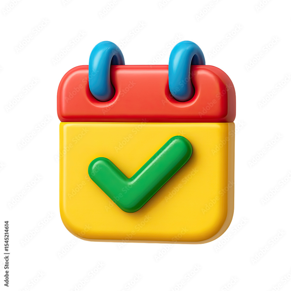 Poster 3d render of a colorful calendar icon with a check mark