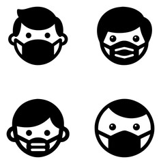  People Wearing Face Mask for Health Icons Set