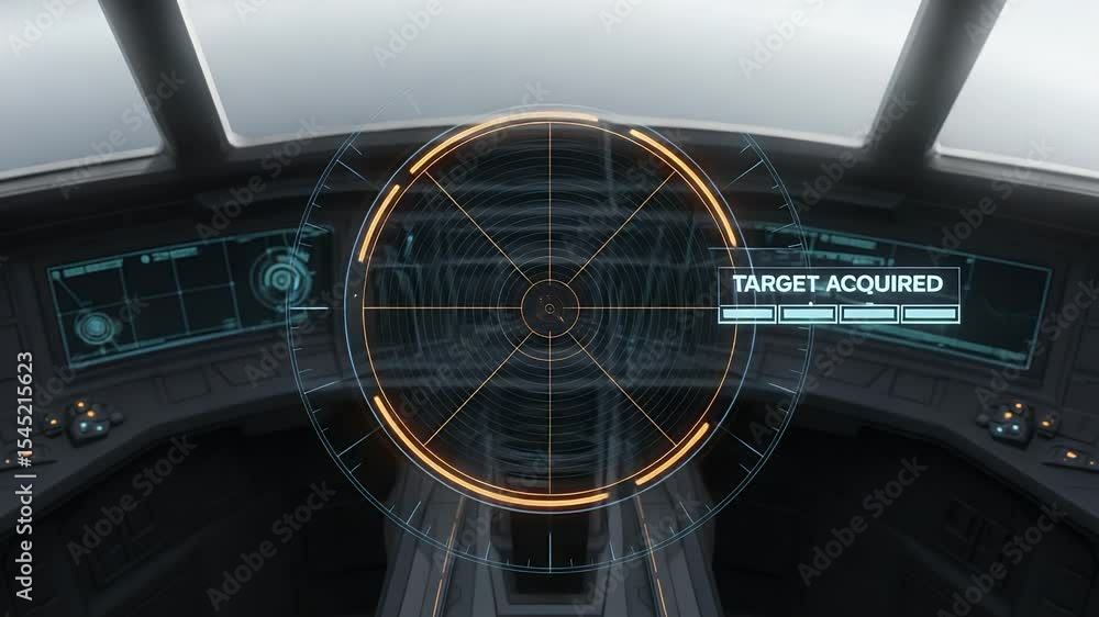 Poster target acquired: cockpit view of advanced targeting system acquiring the target, highlighting precis
