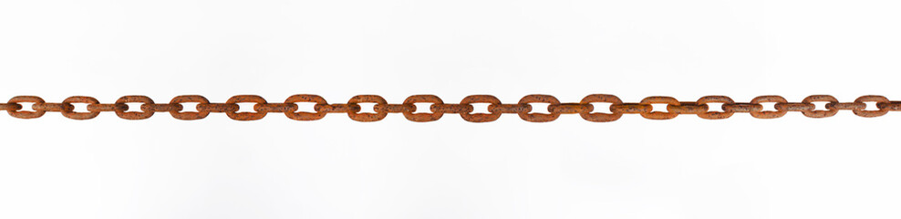 Fototapeta premium A length of old rusty chain on a white background.