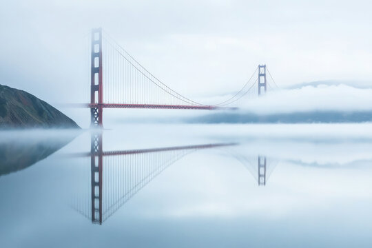 Golden gate bridge in foggy san francisco bay