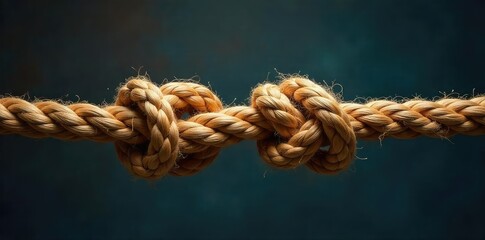 Fototapeta premium Two thick ropes are intertwined, knotted and tense, suggesting a struggle or intense competition Ready for a tug-of-war or a dynamic rope battle , tug-of-war, contest