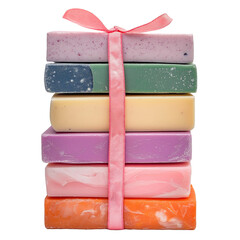 Stacked Soaps Gift Set with Ribbon on white background,png
