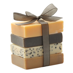 Stacked Soaps Gift Set with Ribbon on white background,png