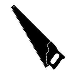Hand Saw Silhouette Icon Vector Illustration. A bold black silhouette illustration of a traditional hand saw with a serrated blade and an ergonomic handle.