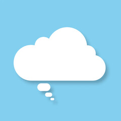 A speech bubble on a blue background. A chat window for comments, a message. A white cloud. Vector EPS 10.