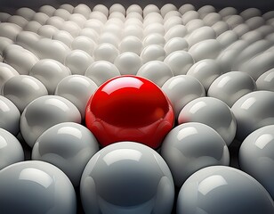 Obraz premium red ball among white balls a single vibrant red sphere stands out amongst a multitude of identical white spheres