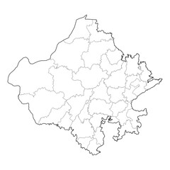 Fototapeta premium Rajasthan India state map with all districts shown. High-quality black and white vector line art outline. SVG, EPS, PDF for graphic design, tourism, cartography, and educational use