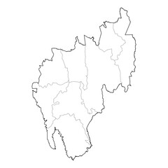 Tripura India state map with all districts included. Minimalist black and white vector line art outline. SVG, EPS, PDF for graphic design, web graphics, cartography, and learning