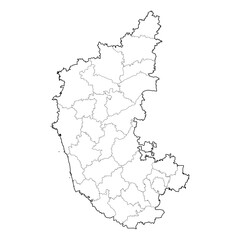 Karnataka India map with districts. High-resolution black and white vector line art outline. SVG, EPS, PDF for graphic design projects, presentations, cartography, and educational material