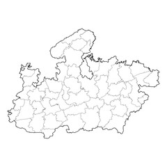 Madhya Pradesh India state map with its districts. Clean black and white vector line art outline. SVG, EPS, PDF file for graphic design, web design, cartography, and educational use