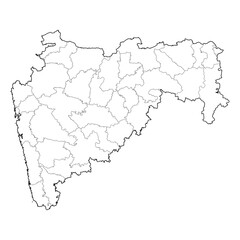 Maharashtra India state map with district borders. Professional black and white vector line art outline. SVG, EPS, PDF for graphic design, business, cartography, and education.