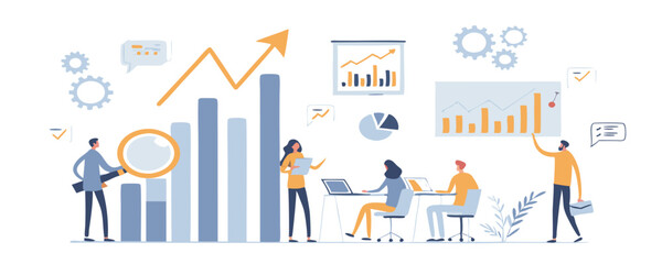 group business team meeting and working collaboration in office workplace concept. flat vector illustration set cartoon character design concept  